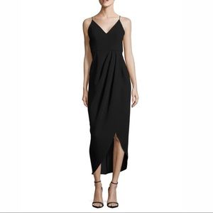 XSCAPE Black Tulip Hem Crepe Midi Dress Size 6 Spaghetti Straps
